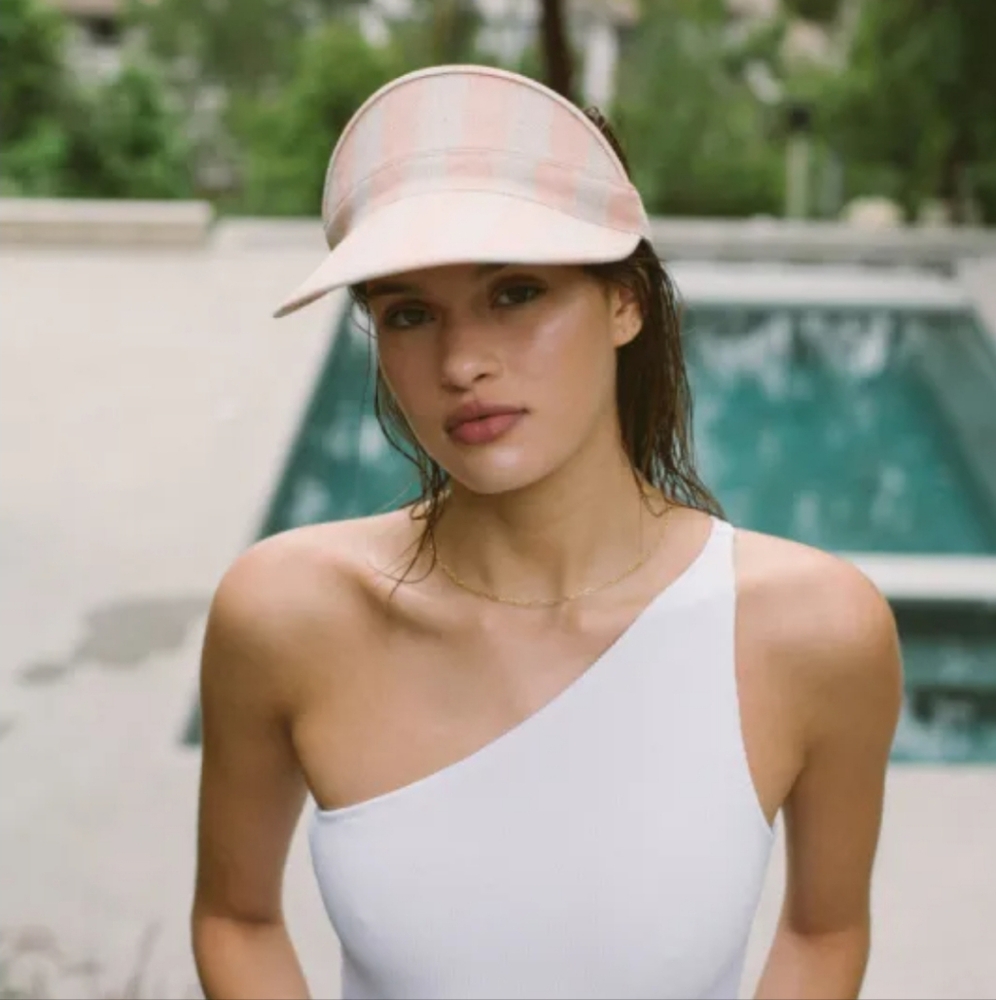 Free People Brixton Monroe Linen Visor Hat Pink Cream Stripe BNWT RETIRED 1 LEFT